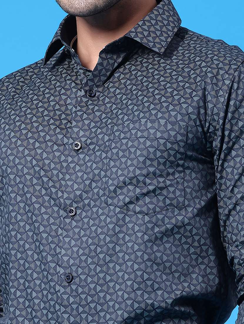 men geometric printed long sleeve slim fit formal shirt - 22219733 -  Standard Image - 1