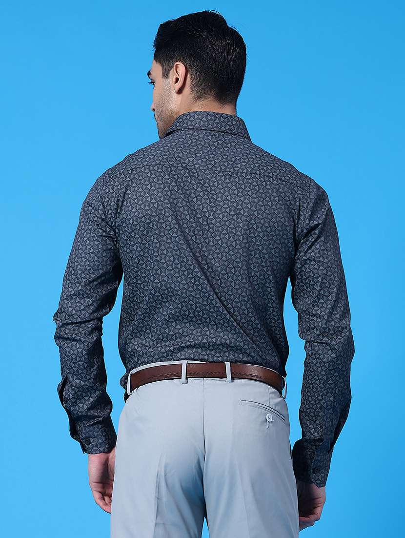 men geometric printed long sleeve slim fit formal shirt - 22219733 -  Standard Image - 4