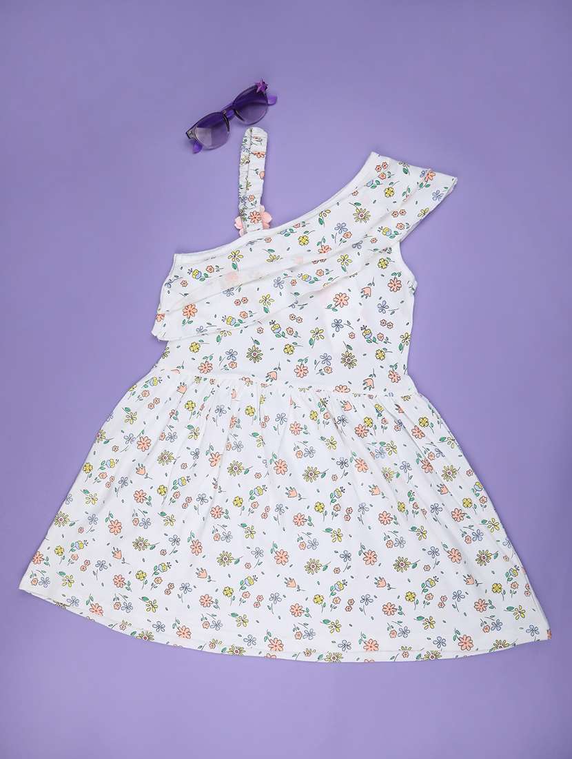 girls floral print single shoulder frock - 22219746 -  Standard Image - 1