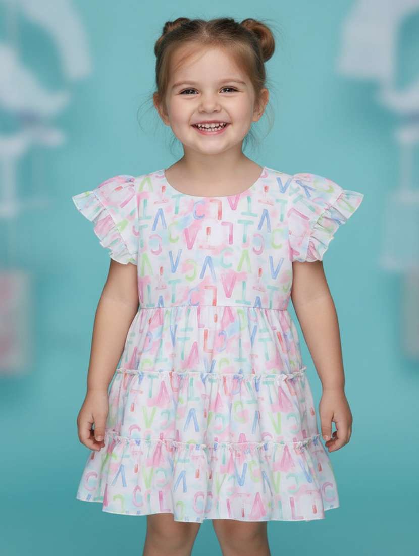girls printed short sleeve tiered dress - 22219747 -  Standard Image - 1
