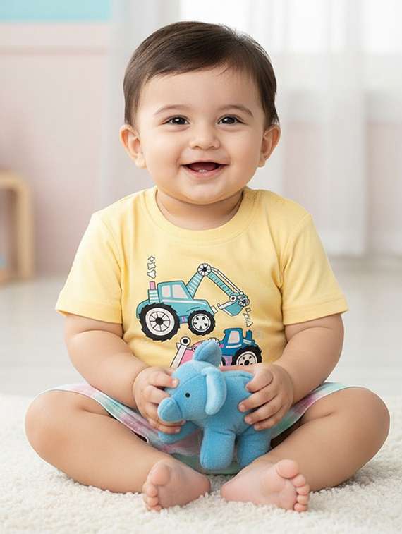 yellow cotton combo infant twin set - 22219757 -  Standard Image - 1