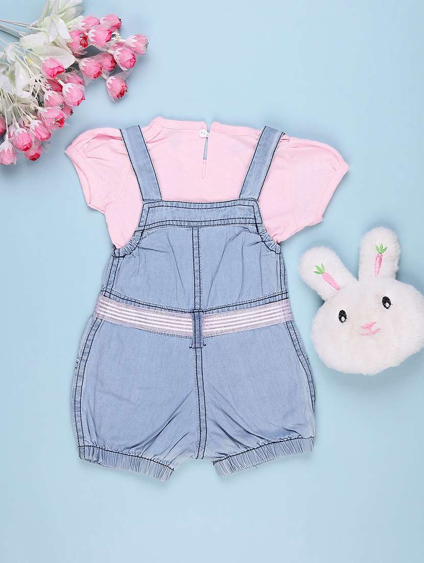 Girls Solid Round Neck Dungaree - 22219783 -  Standard Image - 1