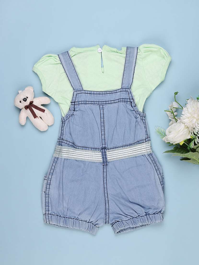 girls solid round neck dungaree - 22219784 -  Standard Image - 1