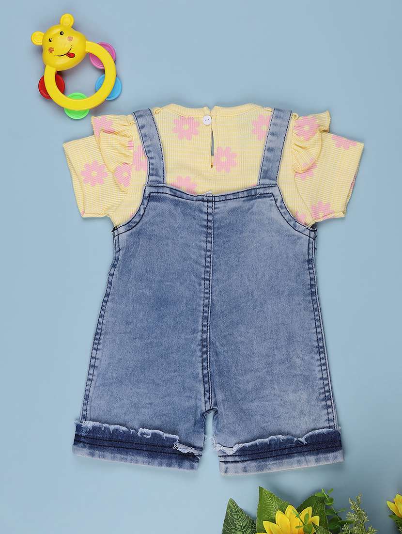 girls floral print round neck dungaree - 22219786 -  Standard Image - 1