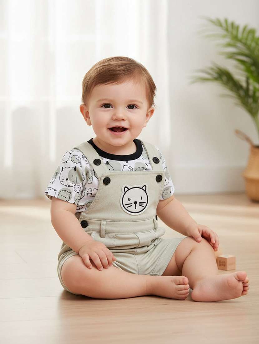 boys printed t-shirt and dungree set - 22219860 -  Standard Image - 1