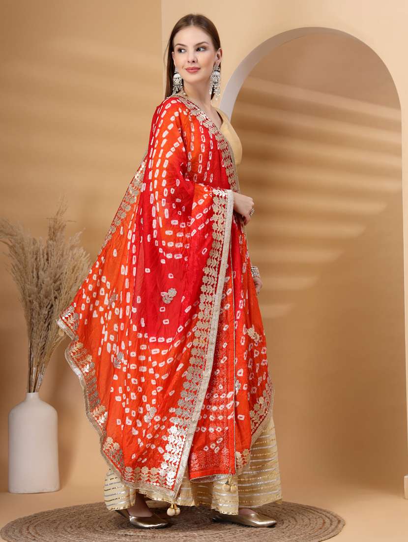 women bandhani gota work dupatta - 22219870 -  Standard Image - 1