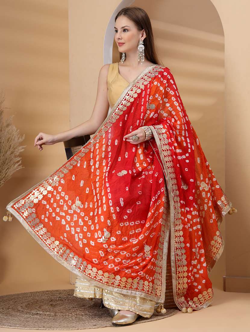 women bandhani gota work dupatta - 22219870 -  Standard Image - 4