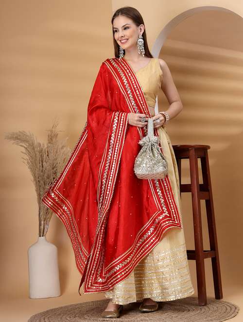 women solid with work gota work dupatta - 22219874 -  Standard Image - 0