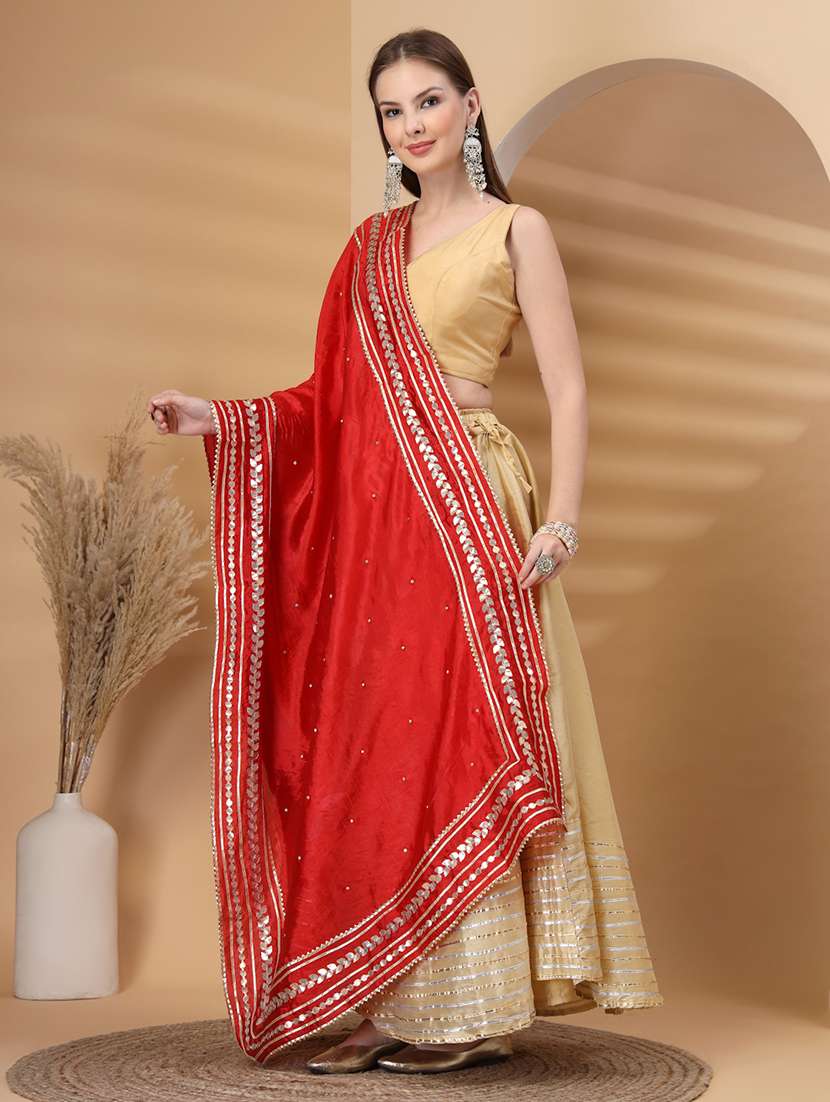 women solid with work gota work dupatta - 22219874 -  Standard Image - 1