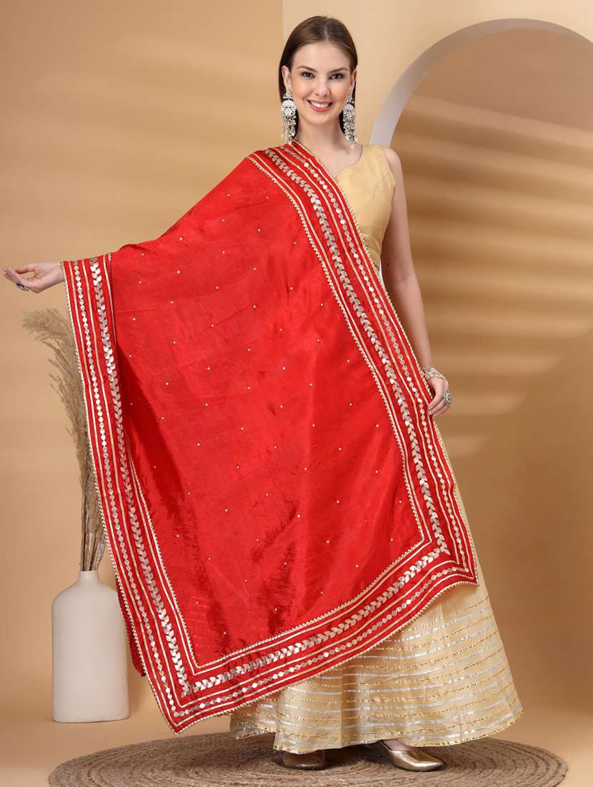 women solid with work gota work dupatta - 22219874 -  Standard Image - 4