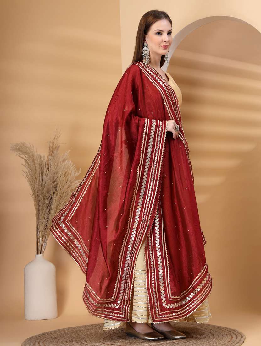 women solid with work gota work dupatta - 22219878 -  Standard Image - 1
