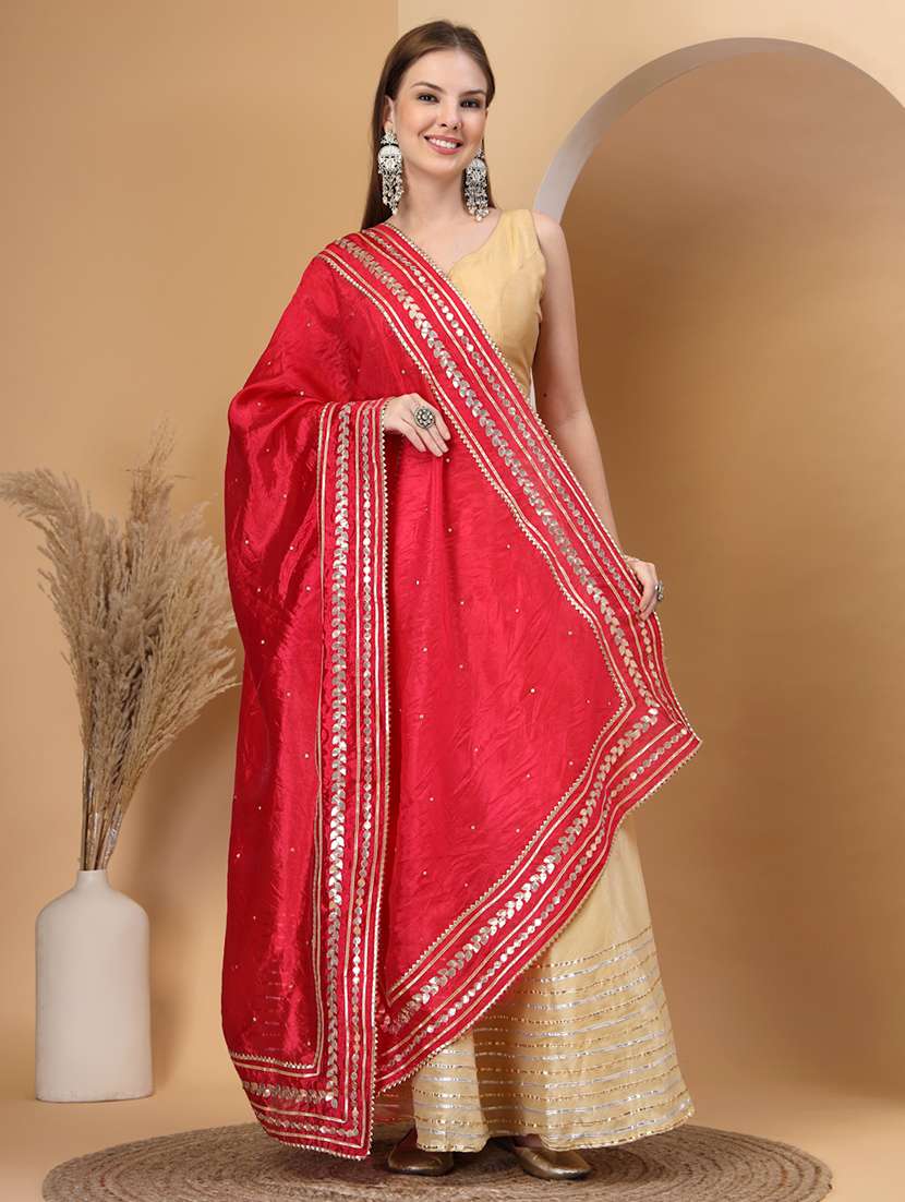 women solid with work gota work dupatta