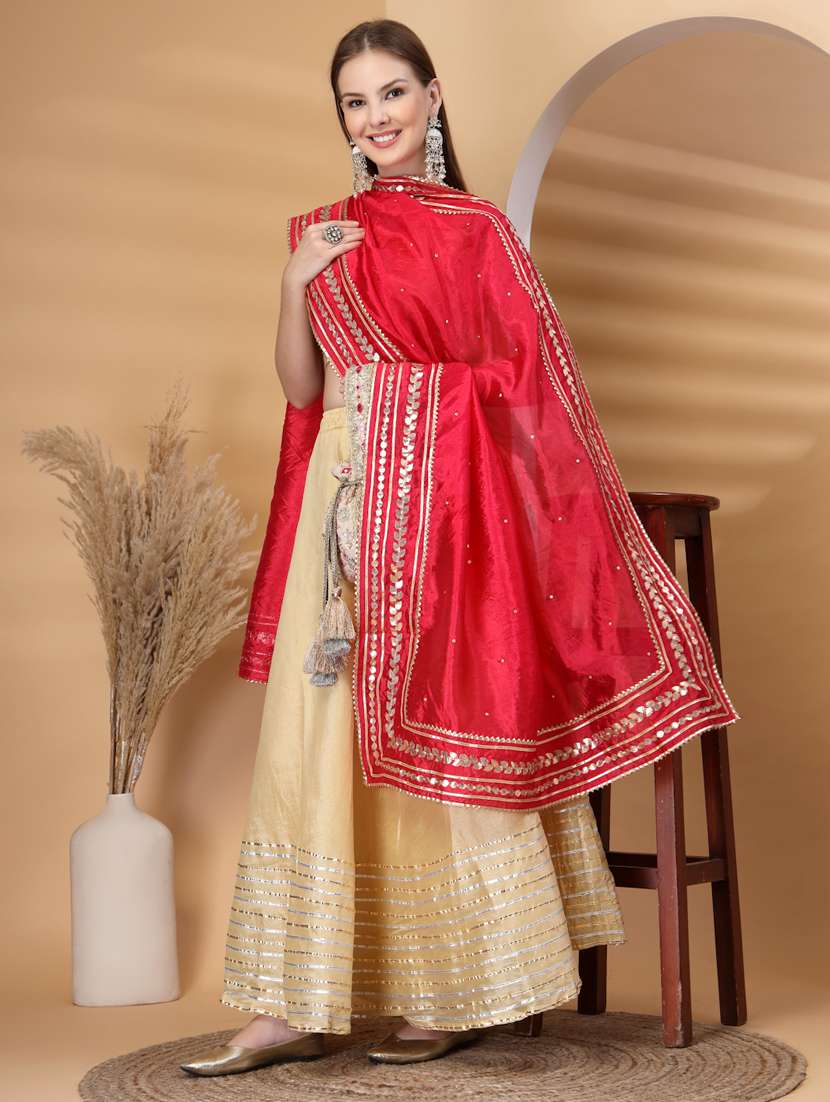 women solid with work gota work dupatta - 22219879 -  Standard Image - 1