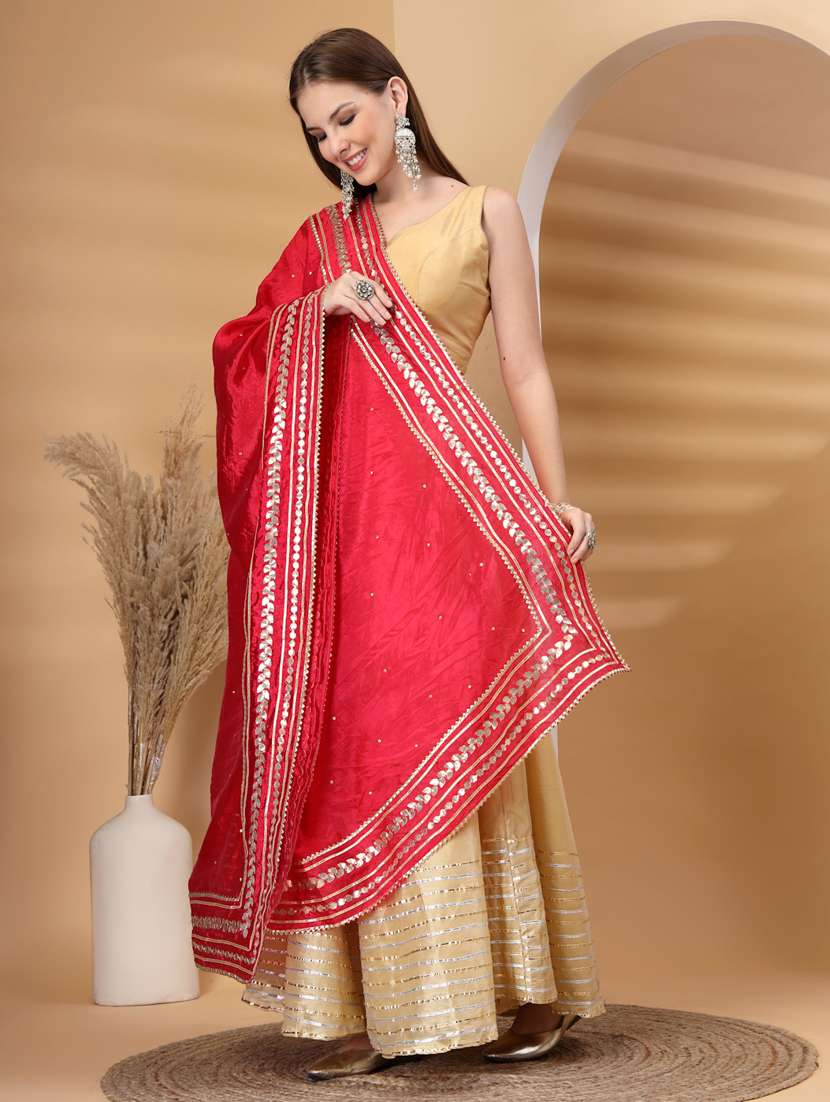 women solid with work gota work dupatta - 22219879 -  Standard Image - 4