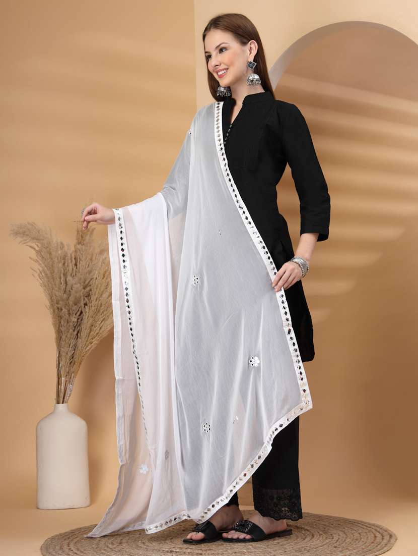 women solid with work mirror work dupatta - 22219880 -  Standard Image - 1