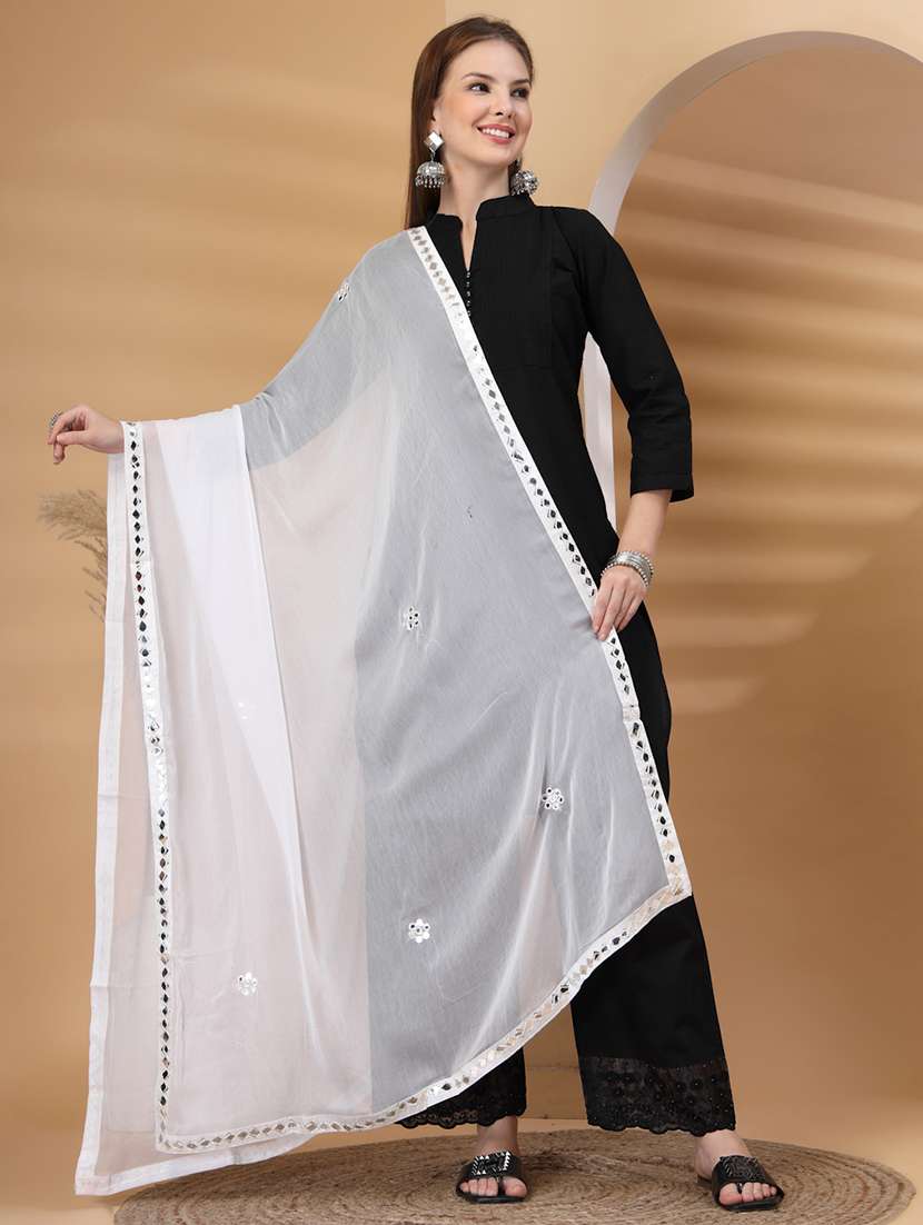 women solid with work mirror work dupatta - 22219880 -  Standard Image - 4