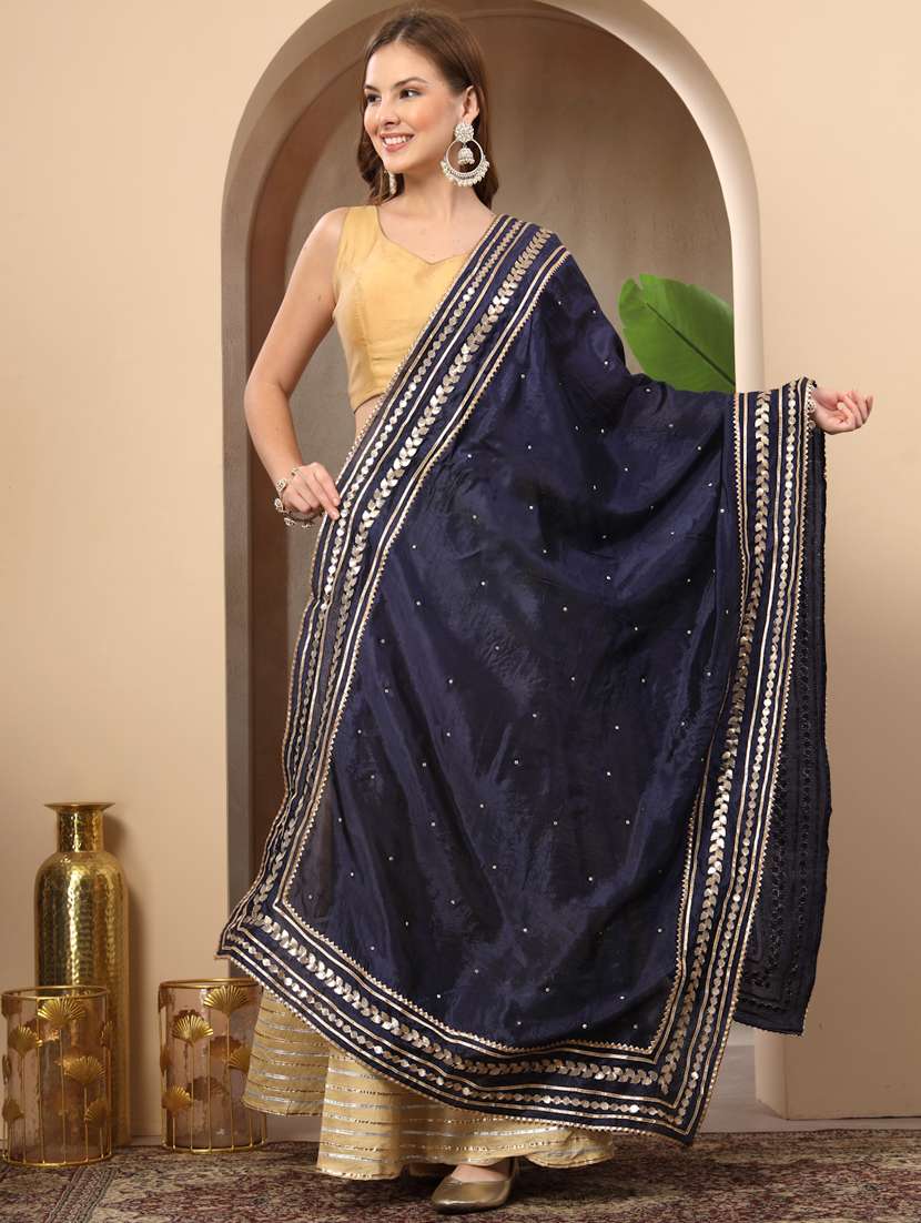 women solid with work gota work dupatta - 22219882 -  Standard Image - 4