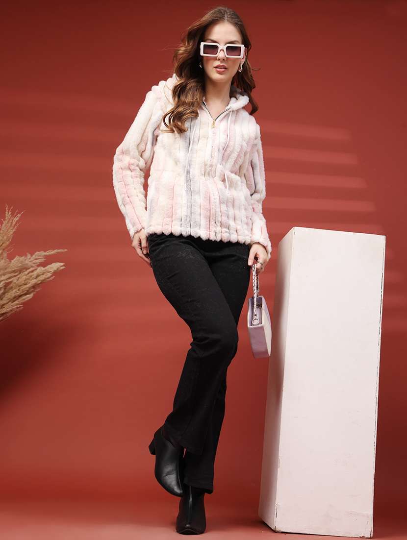 women printed long sleeve hooded fur jacket - 22219891 -  Standard Image - 4