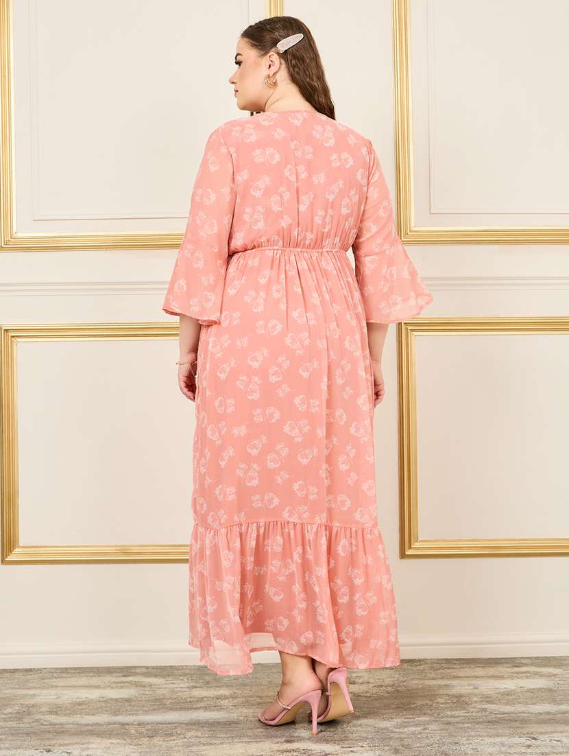 women printed bell sleeve tiered dress - 22219906 -  Standard Image - 1