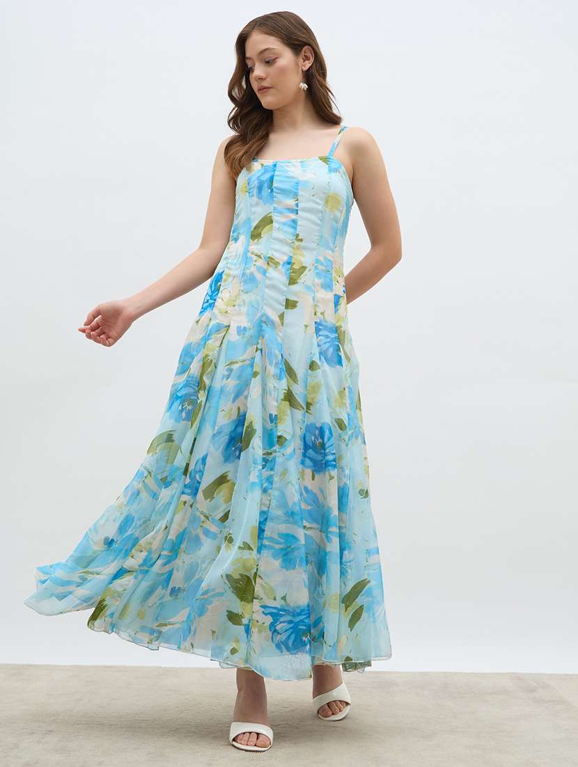 women printed shoulder strap fit & flare dress - 22219908 -  Standard Image - 1