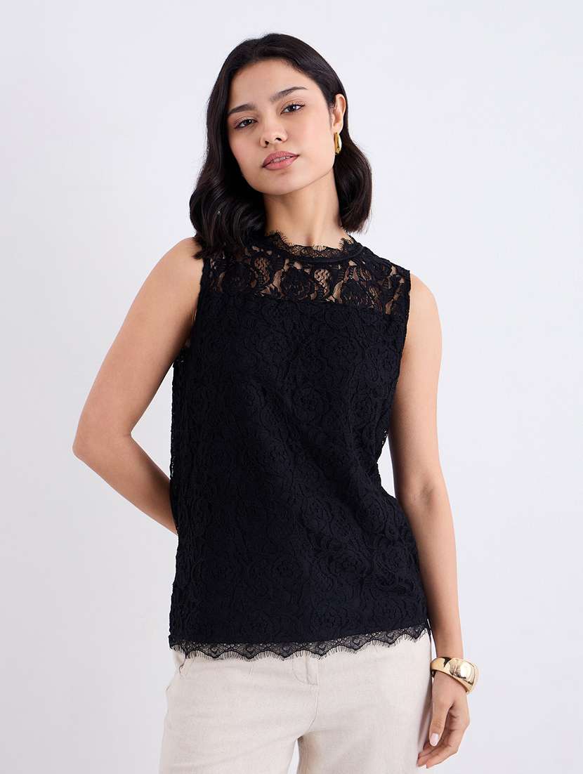 women self designed sleeveless lace top - 22219948 -  Standard Image - 1