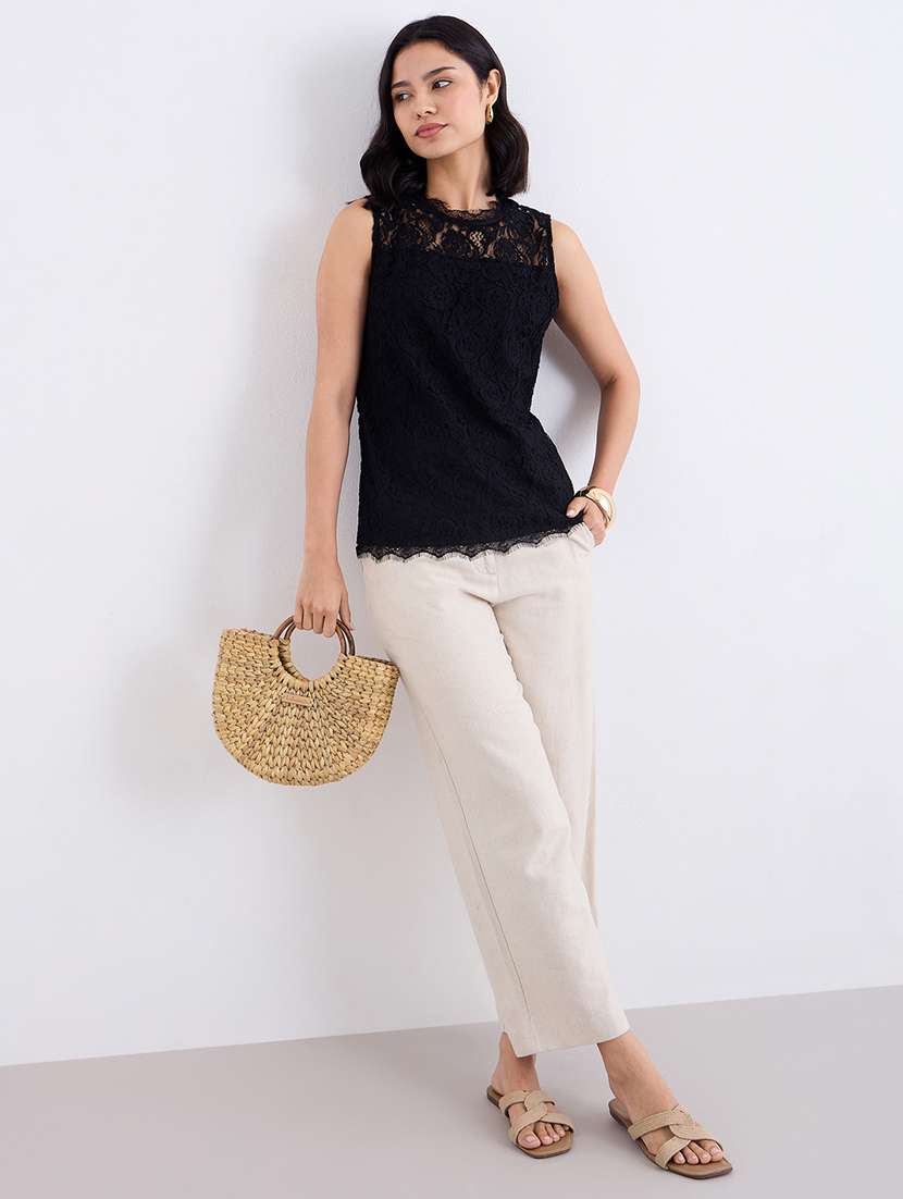 women self designed sleeveless lace top - 22219948 -  Standard Image - 4