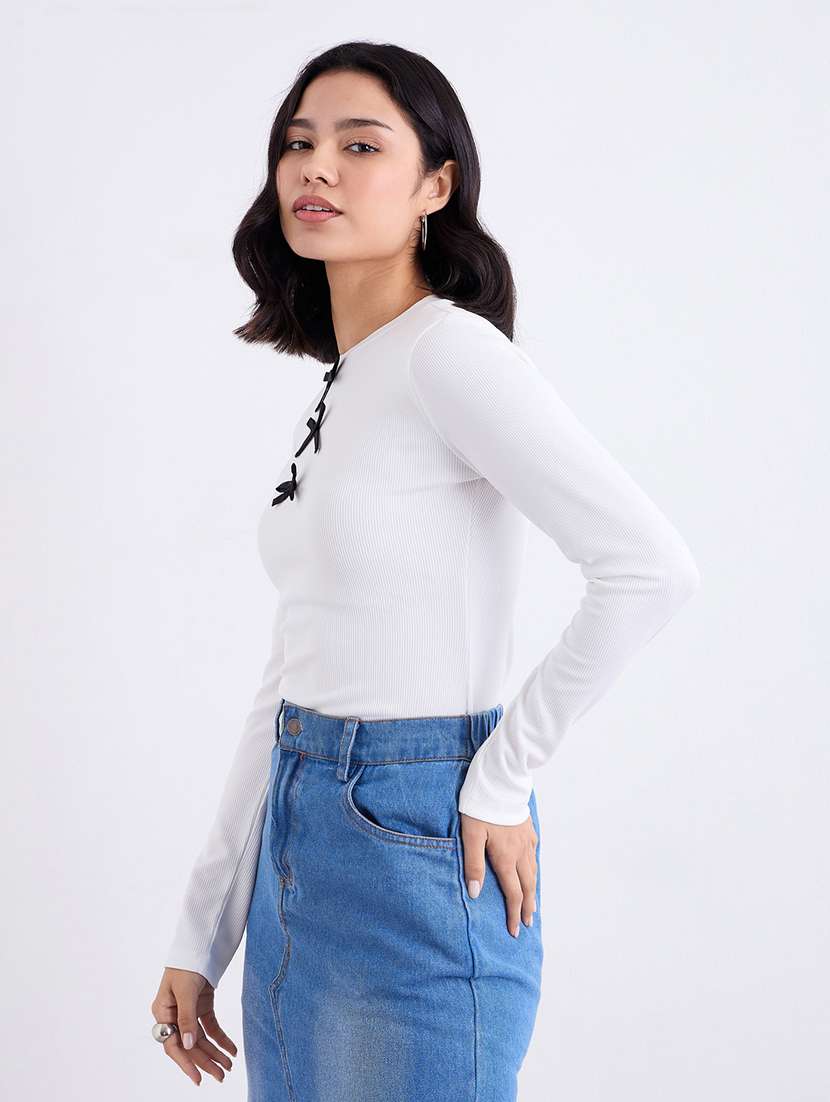 women solid long sleeve straight top - 22219949 -  Standard Image - 1