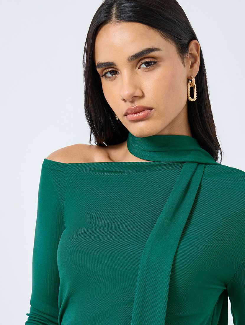 women solid asymmetric neck long sleeve top - 22219954 -  Standard Image - 4