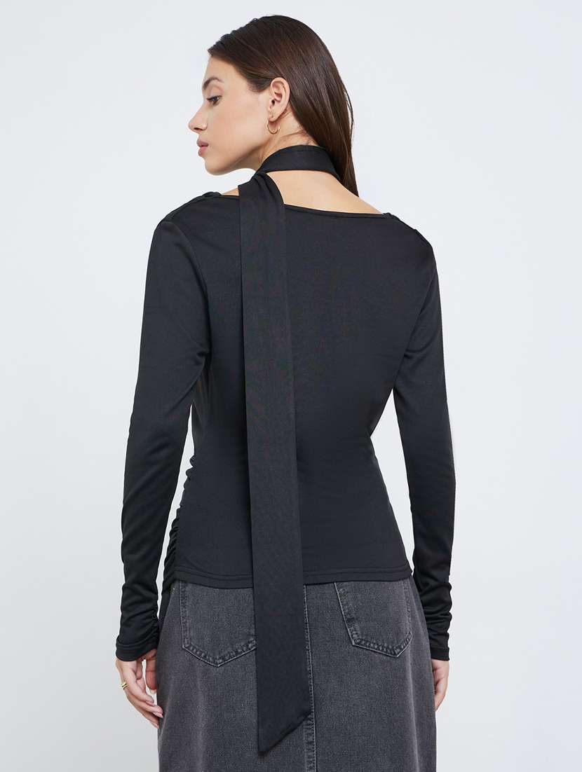 women solid long sleeve cowl neck straight top - 22219958 -  Standard Image - 1