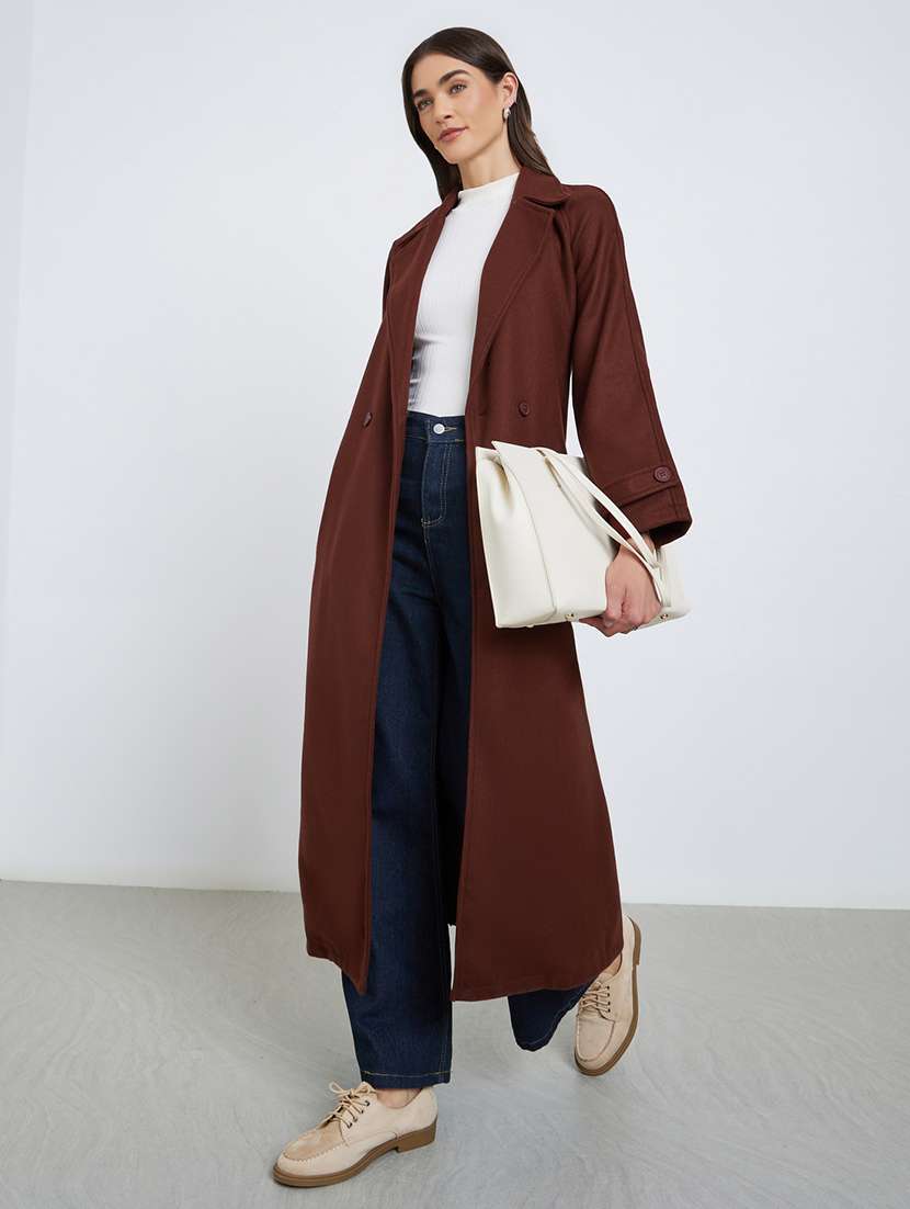 women solid long sleeve trench coat