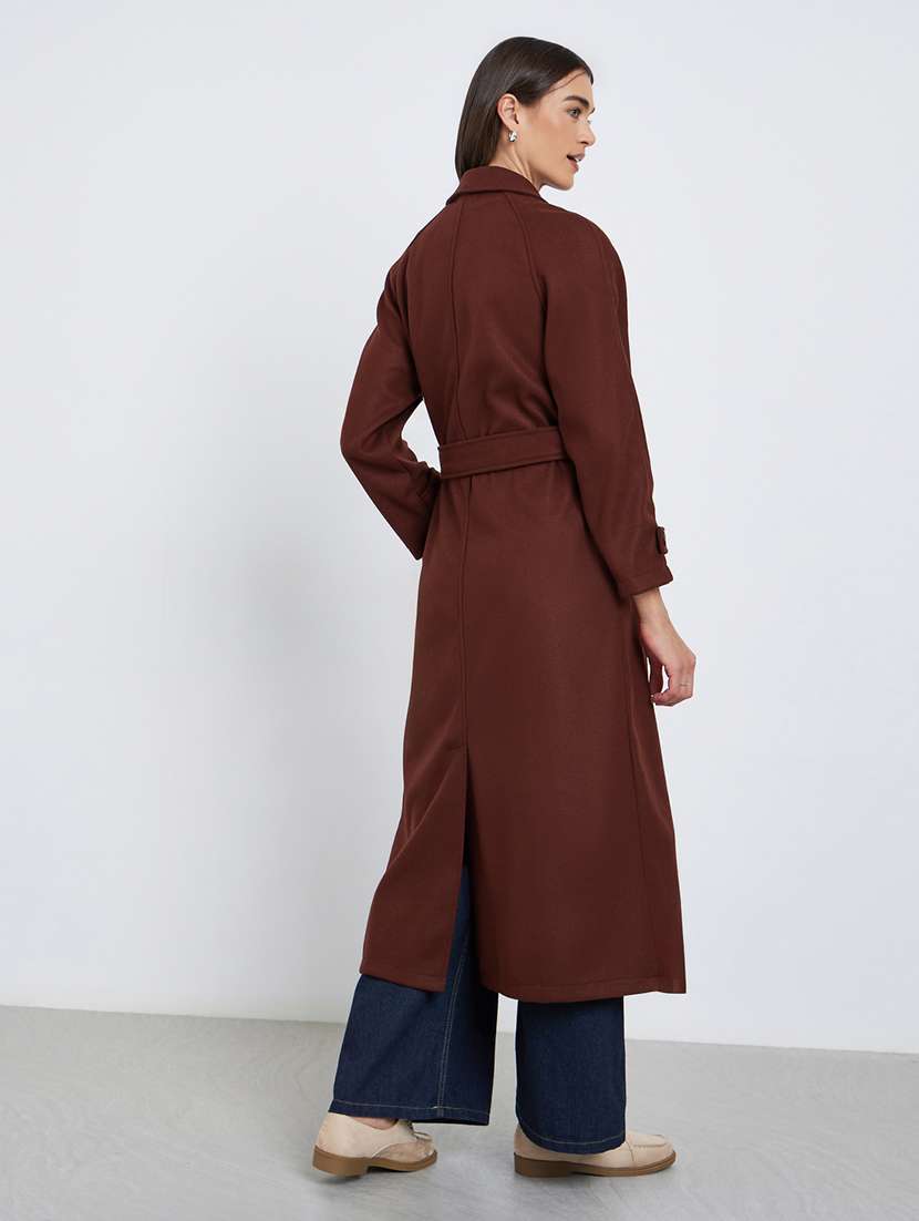 women solid long sleeve trench coat - 22219970 -  Standard Image - 1