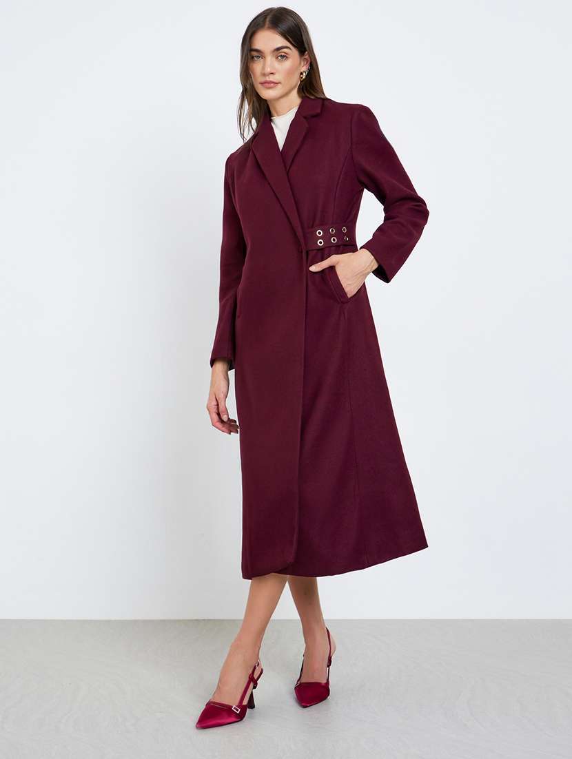 women solid long sleeve trench coat