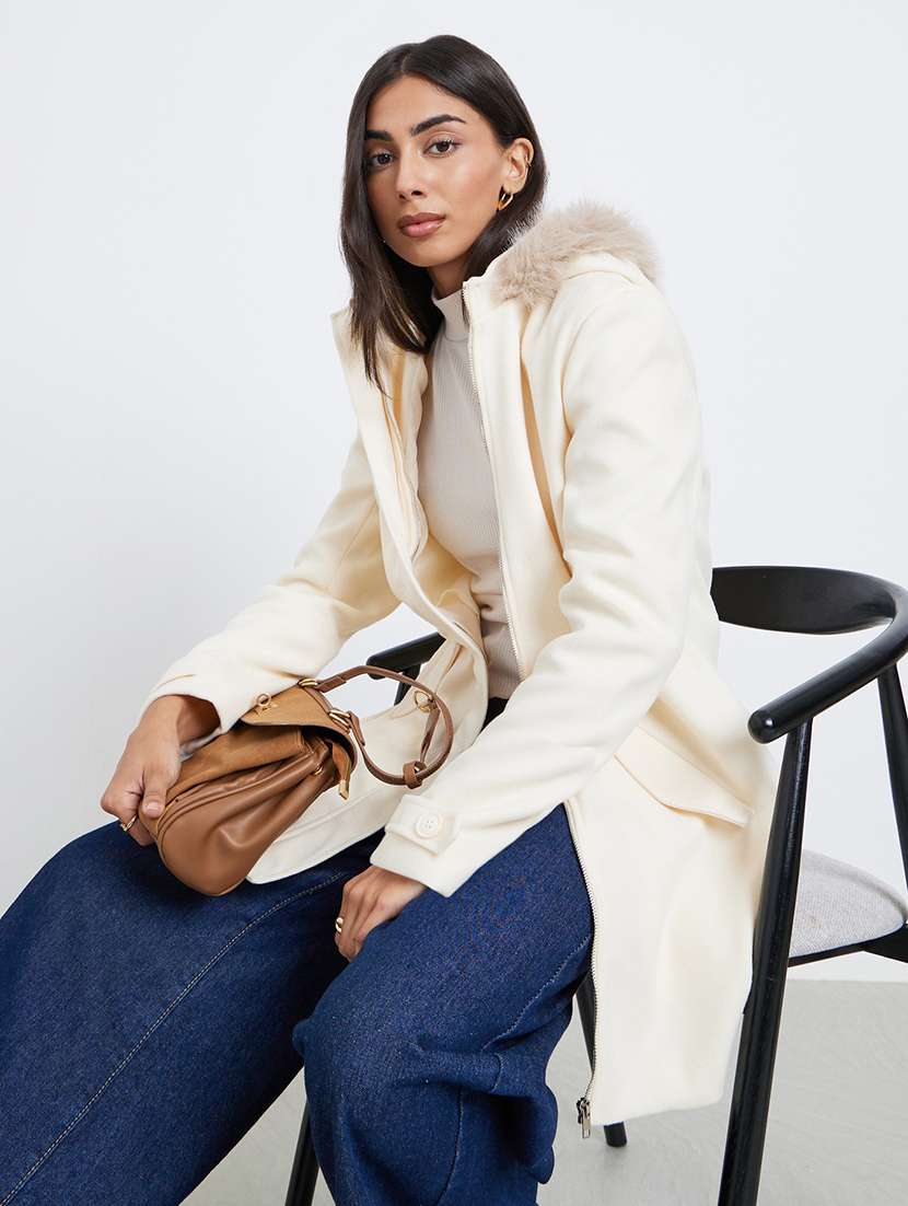 women solid long sleeve hooded trench coat - 22219974 -  Standard Image - 1