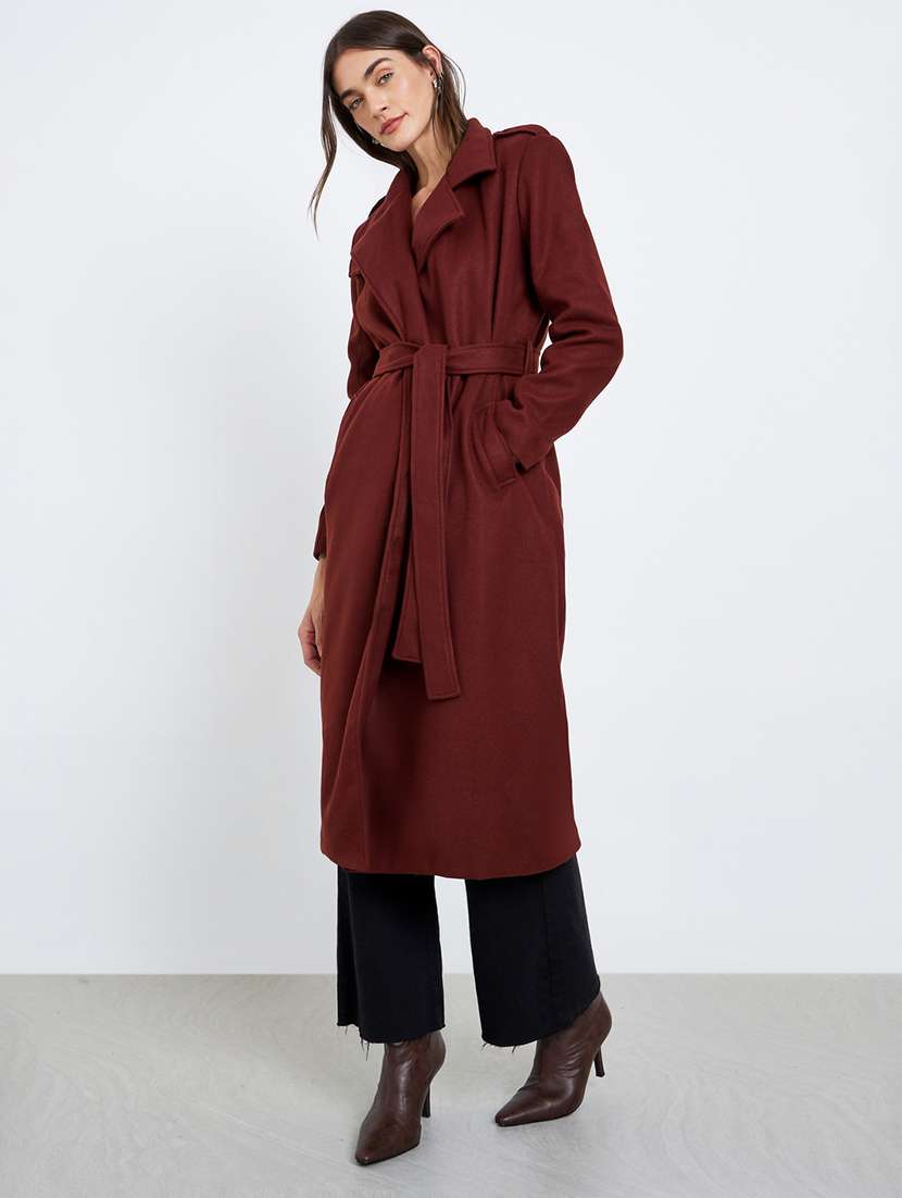 women solid long sleeve trench coat - 22219978 -  Standard Image - 1