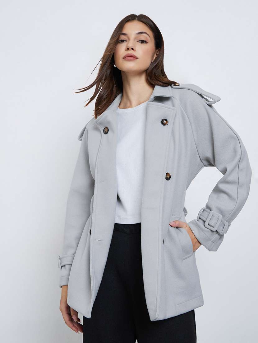 women solid lapel neck long sleeve regular jacket - 22219979 -  Standard Image - 1