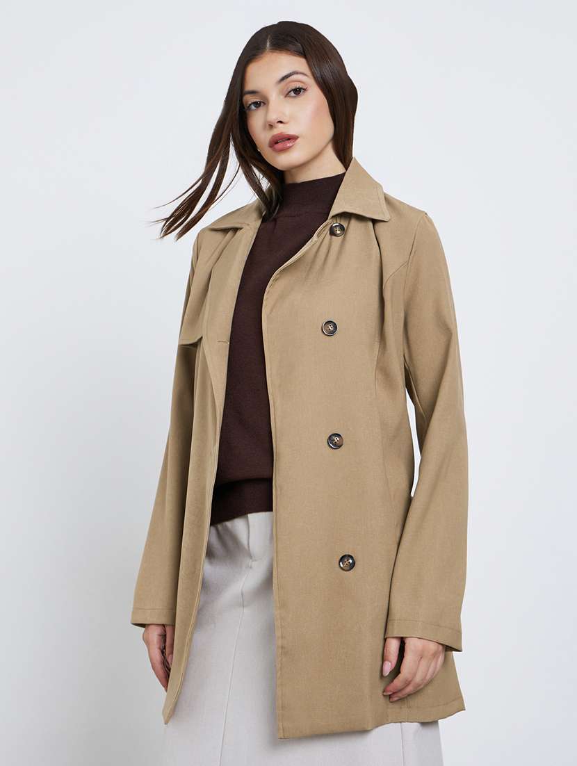 women solid lapel neck long sleeve regular jacket - 22219980 -  Standard Image - 1