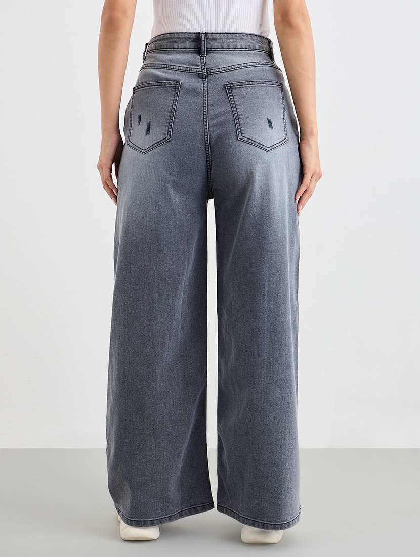 women distressed high rise wide leg jean - 22220004 -  Standard Image - 1