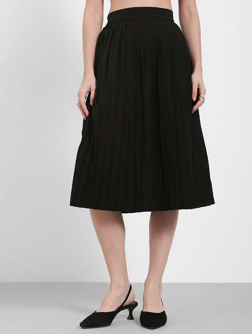 women solid high rise pleated skirt - 22220005 -  Standard Image - 0