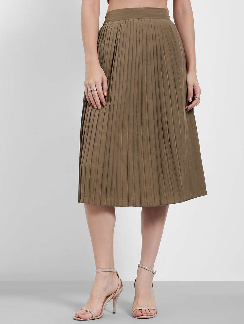 women solid high rise pleated skirt