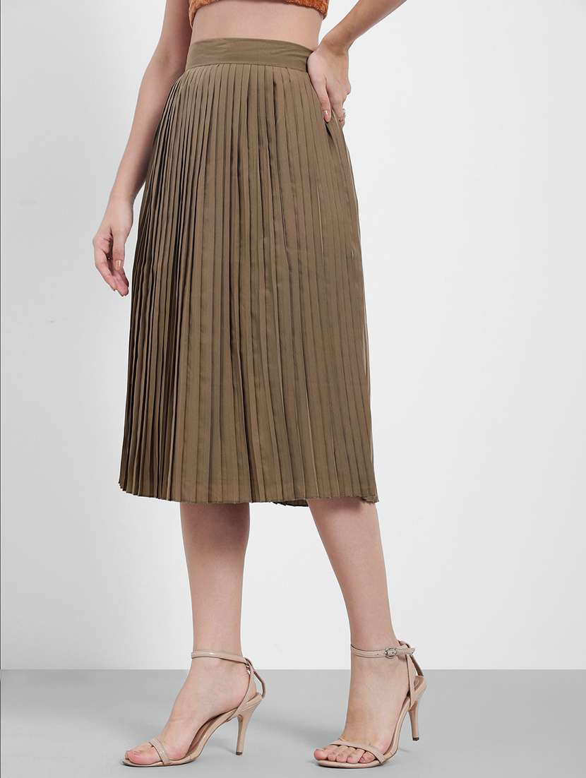 women solid high rise pleated skirt - 22220006 -  Standard Image - 1