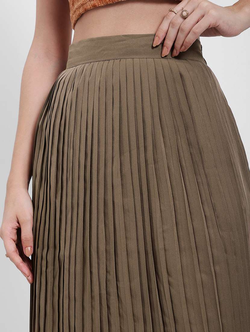 women solid high rise pleated skirt - 22220006 -  Standard Image - 4