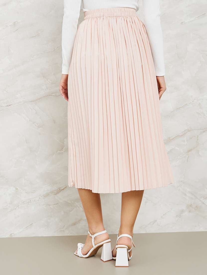 women solid high rise pleated skirt - 22220007 -  Standard Image - 1