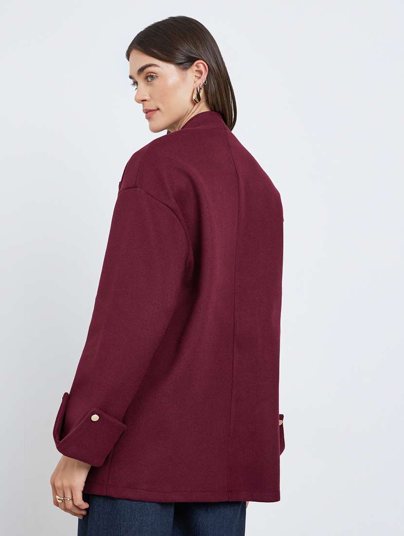 women solid long sleeve regular coat - 22220013 -  Standard Image - 1