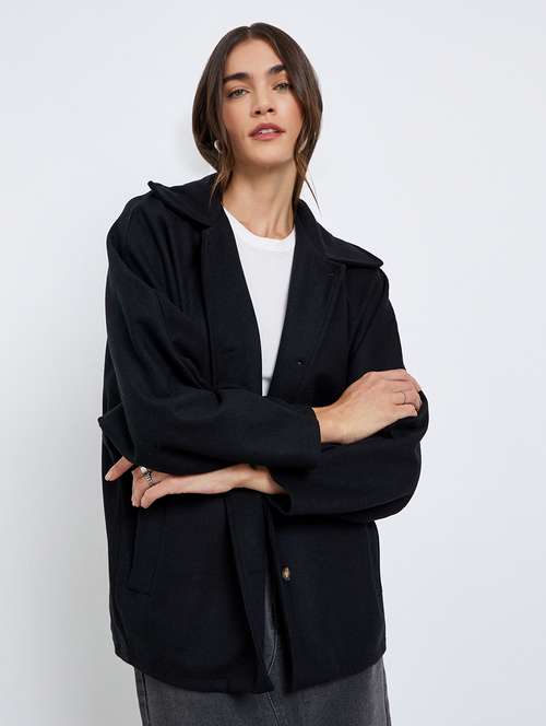 women solid long sleeve collared regular coat - 22220014 -  Standard Image - 0