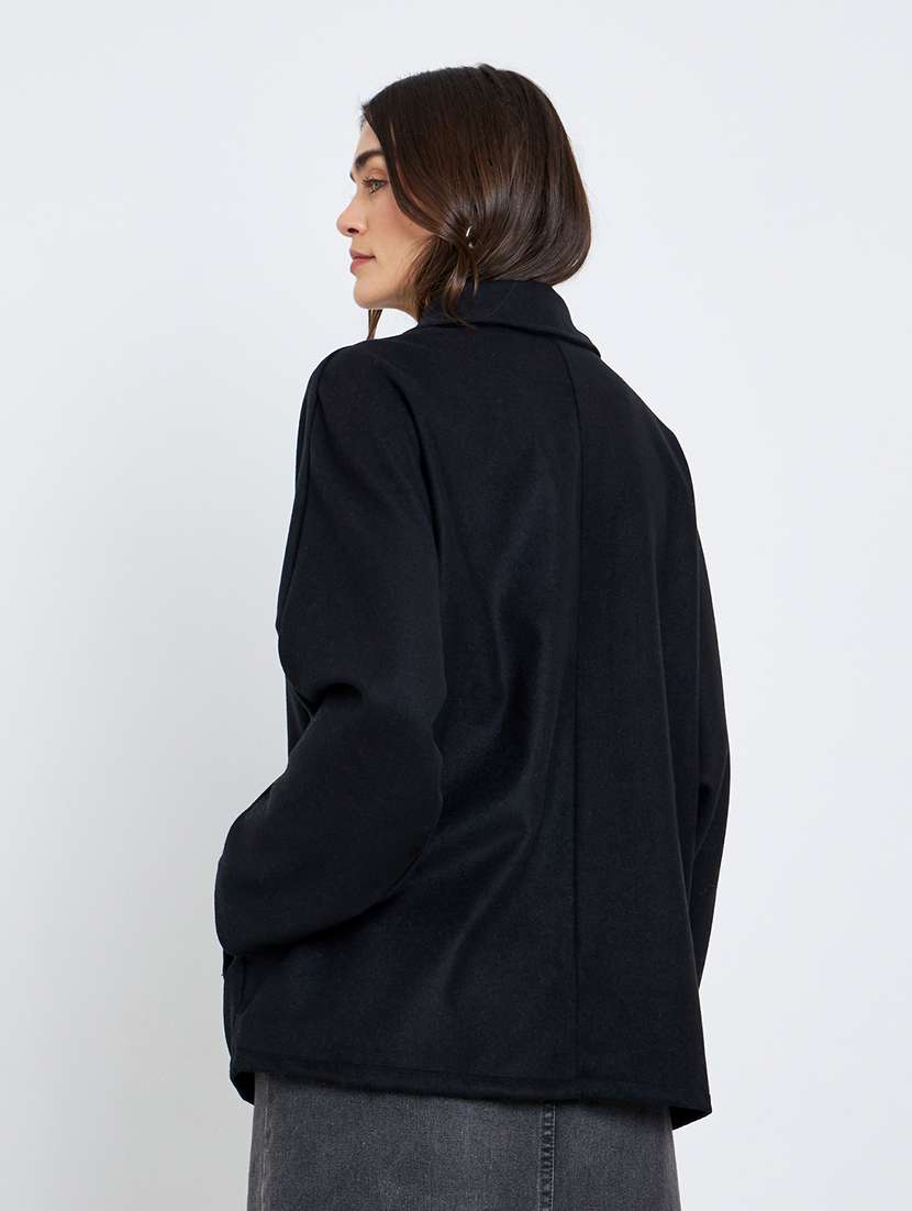 women solid long sleeve collared regular coat - 22220014 -  Standard Image - 1