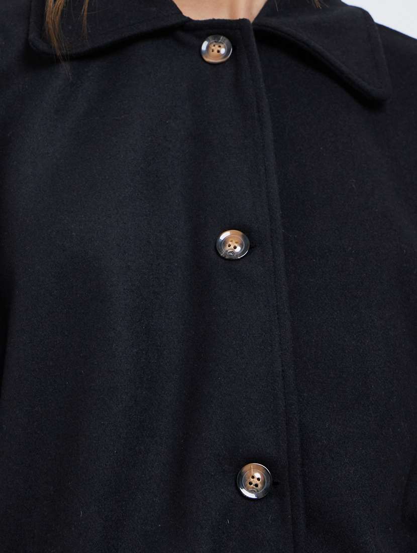 women solid long sleeve collared regular coat - 22220014 -  Standard Image - 4