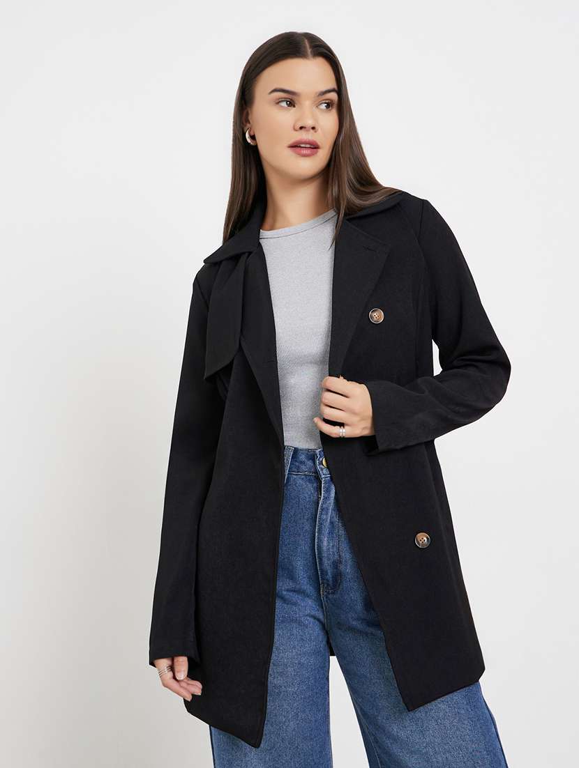 women solid long sleeve regular coat