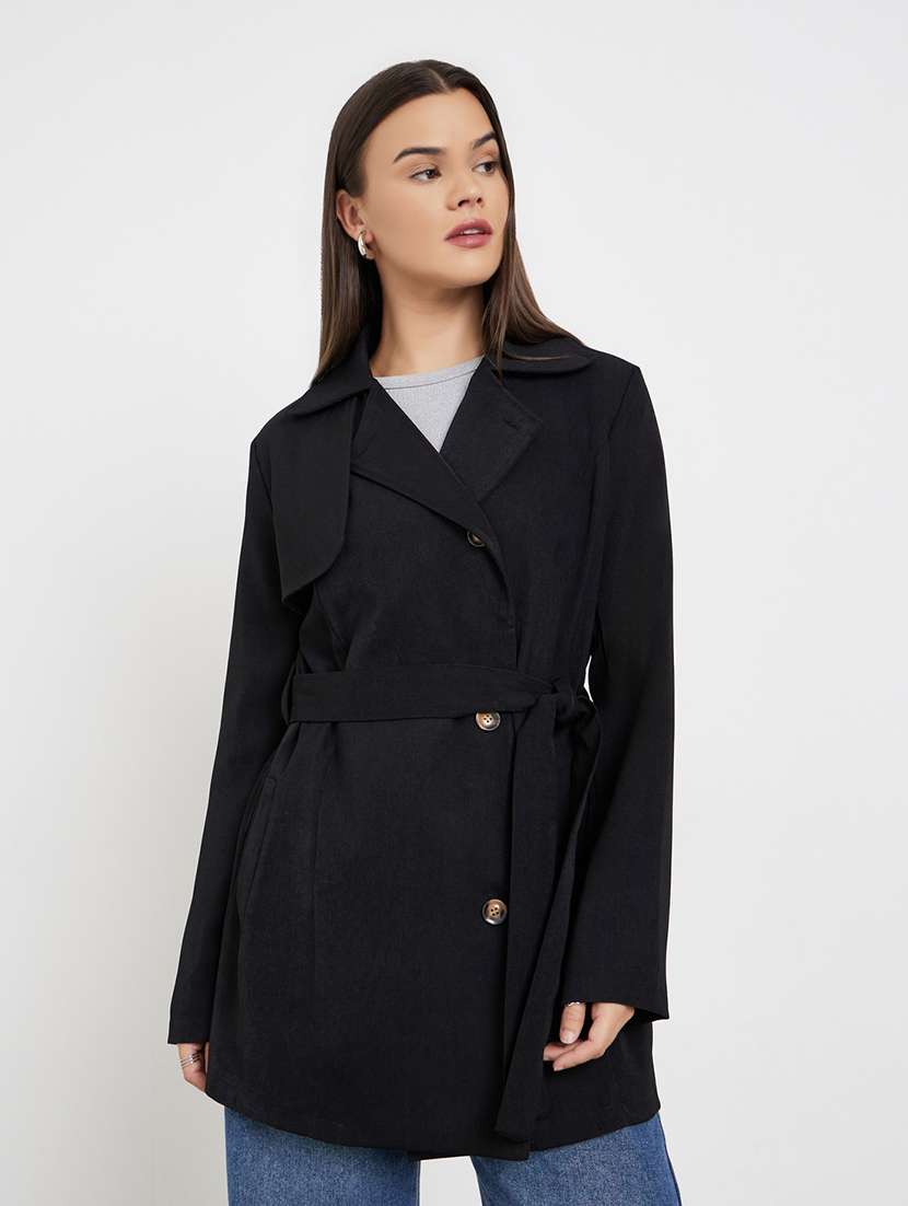 women solid long sleeve regular coat - 22220016 -  Standard Image - 1