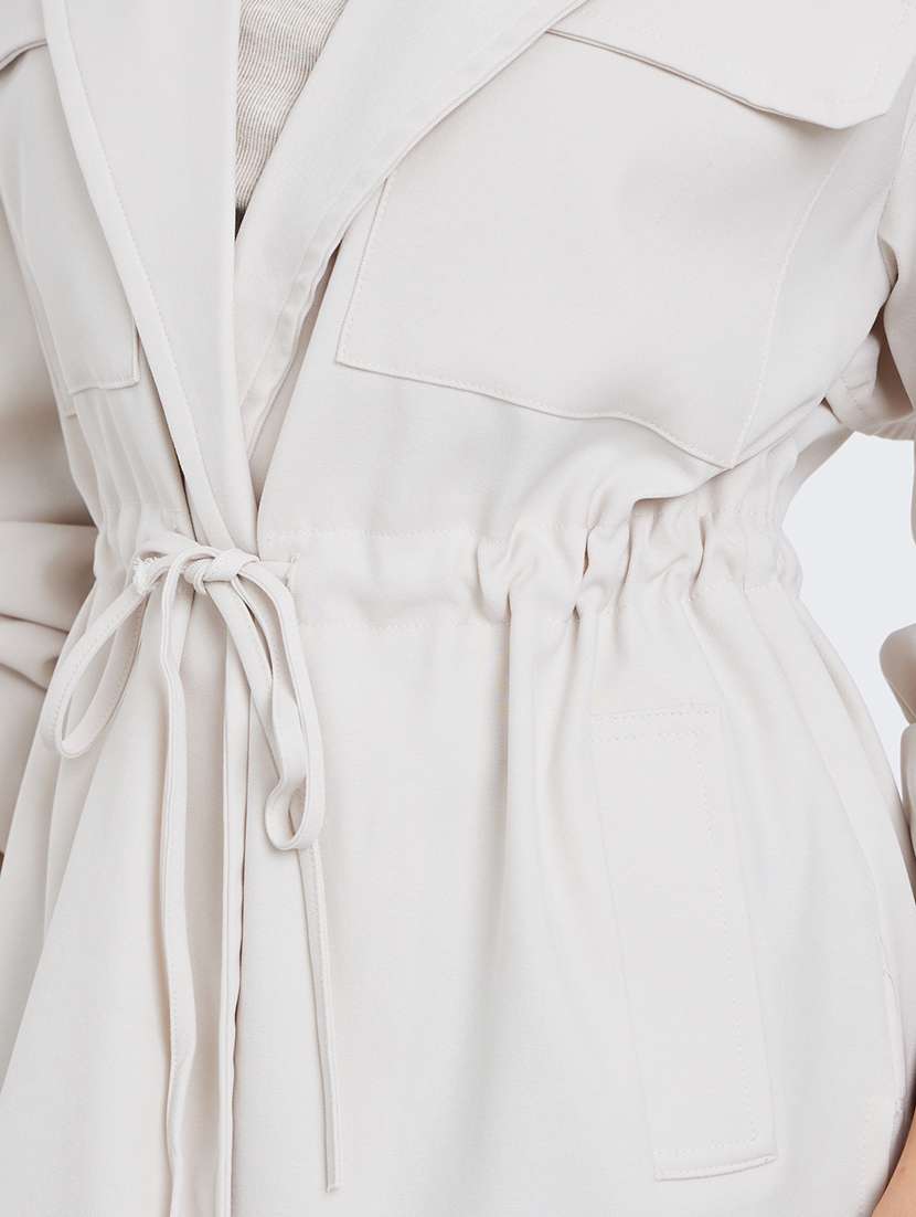 women solid lapel neck long sleeve oversized jacket - 22220017 -  Standard Image - 4