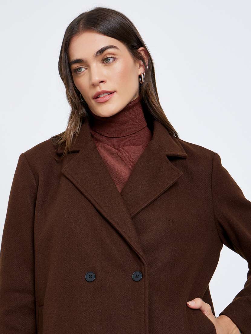 women solid lapel neck long sleeve double breasted jacket - 22220019 -  Standard Image - 4